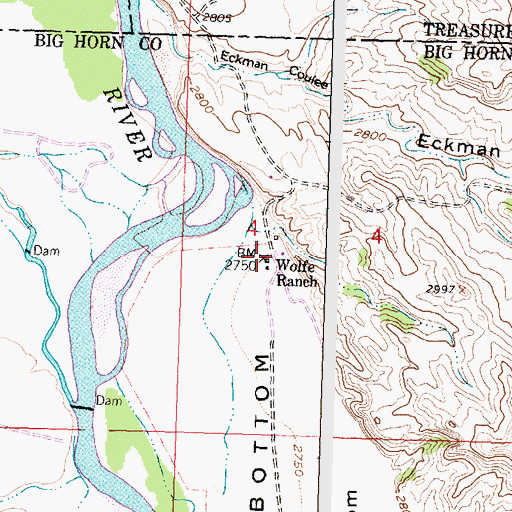 Topographic Map of Wolfe Ranch, MT