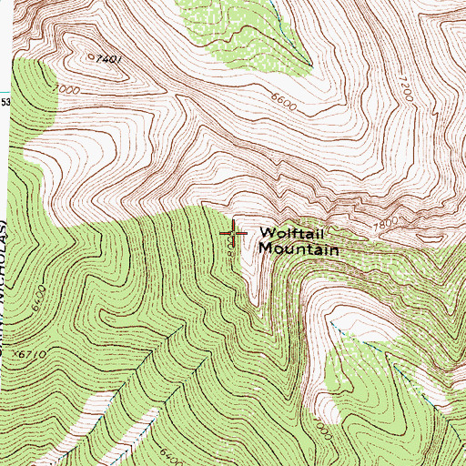 Topographic Map of Wolftail Mountain, MT
