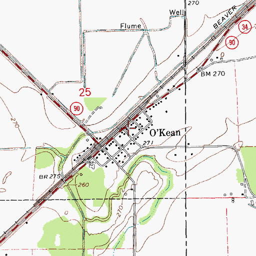 Topographic Map of O'Kean, AR