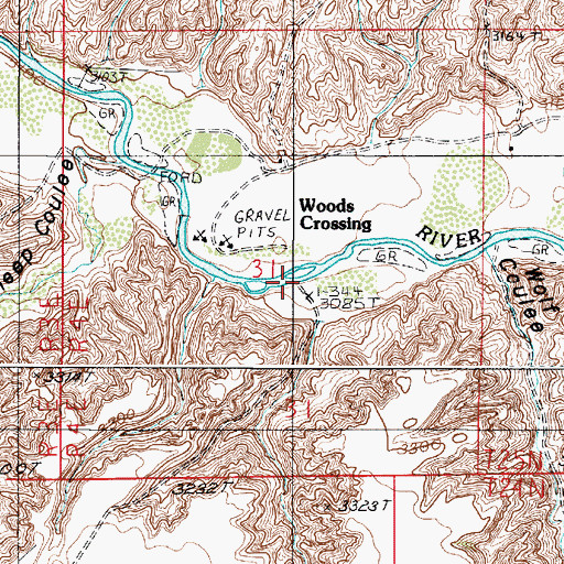 Topographic Map of Woods Crossing, MT