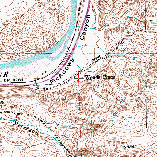 Topographic Map of Woods Place, MT