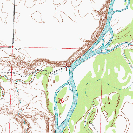 Topographic Map of Woody Creek, MT