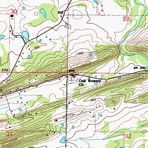 Topographic Map of Oak Bowery Baptist Church, AR