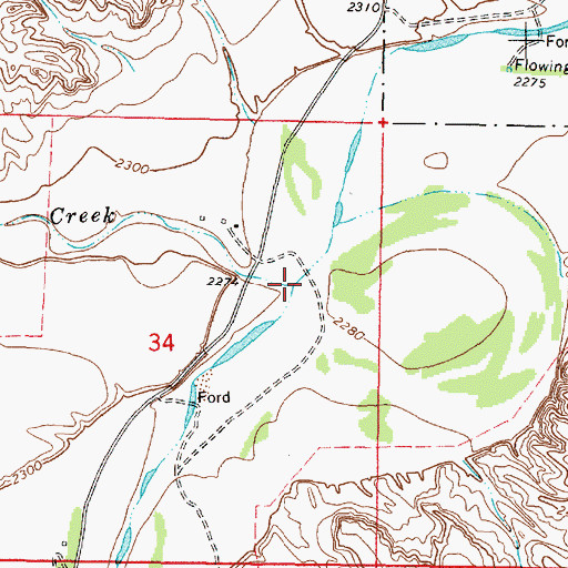 Topographic Map of Woody Creek, MT