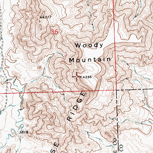 Topographic Map of Woody Mountain, MT