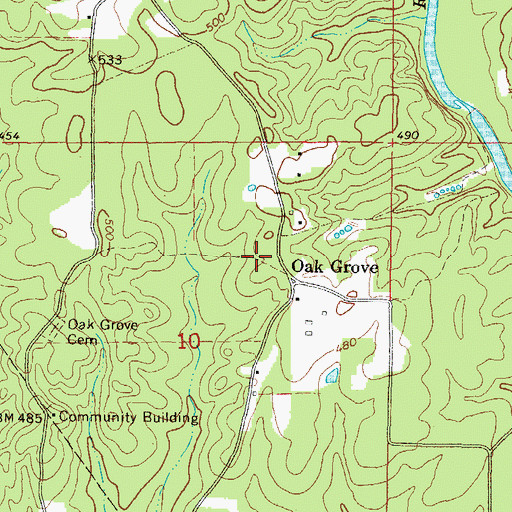 Topographic Map of Oak Grove, AR