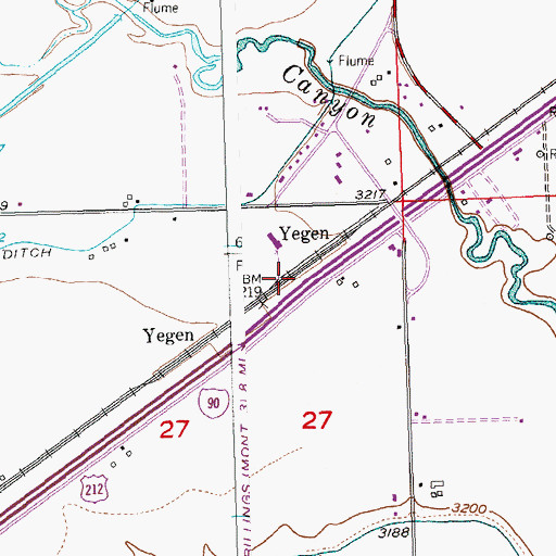 Topographic Map of Yegen, MT