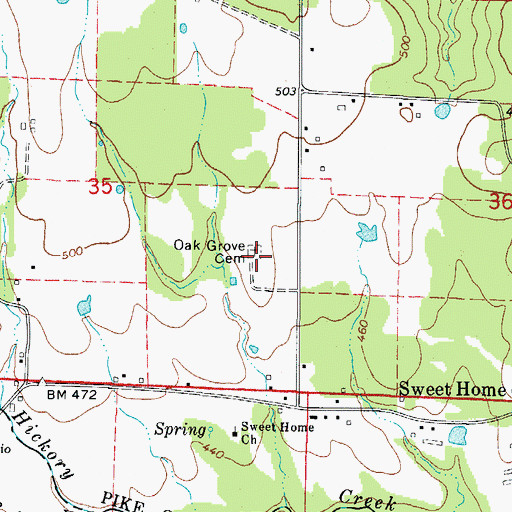 Topographic Map of Oak Grove Cemetery, AR