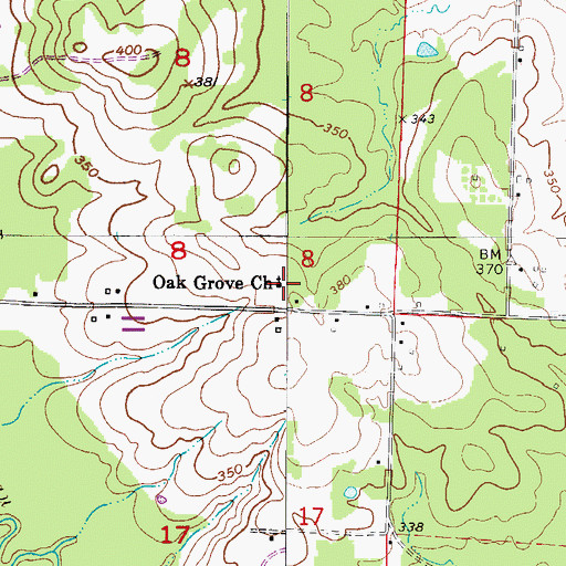 Topographic Map of Oak Grove United Methodist Church, AR