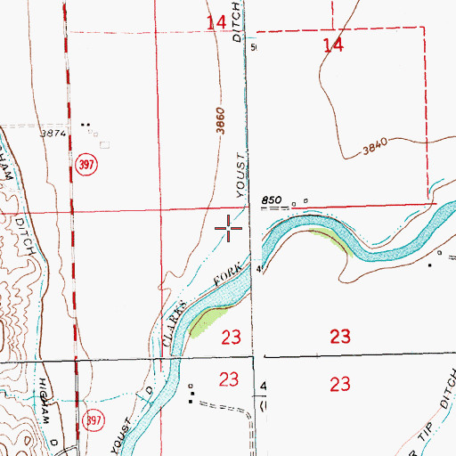 Topographic Map of Youst Ditch, MT