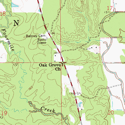Topographic Map of Oak Grove Methodist Episcopal Zion Church, AR