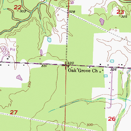 Topographic Map of Oak Grove Baptist Church, AR