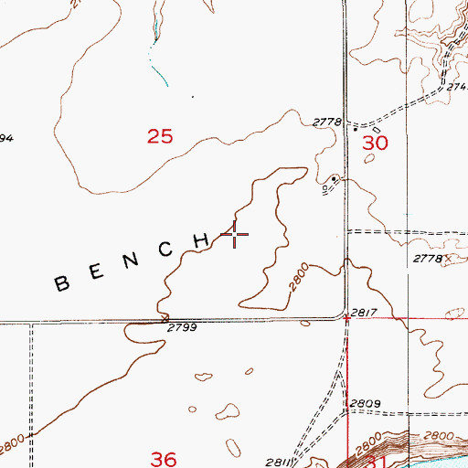 Topographic Map of Rowe Bench, MT