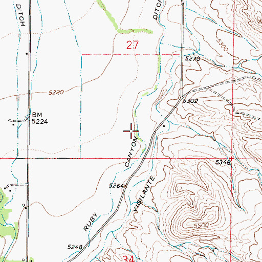 Topographic Map of Ruby Canyon Ditch, MT