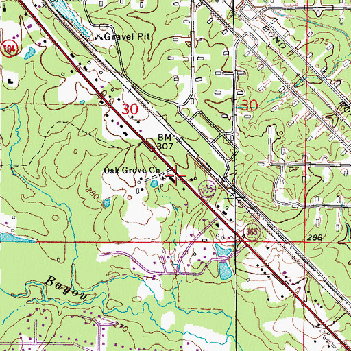Topographic Map of Oak Grove Baptist Church, AR
