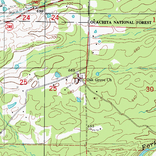 Topographic Map of Oak Grove Baptist Church, AR