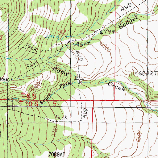 Topographic Map of South Fork Romy Creek, MT