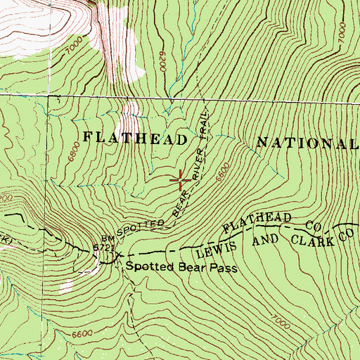 Topographic Map of Spotted Bear River Trail, MT