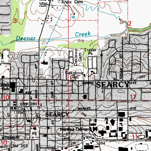 Topographic Map of Oakgrove Cemetery, AR