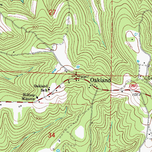 Topographic Map of Oakland, AR