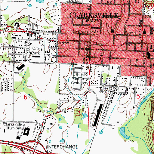 Topographic Map of Oakland Memorial Cemetery, AR