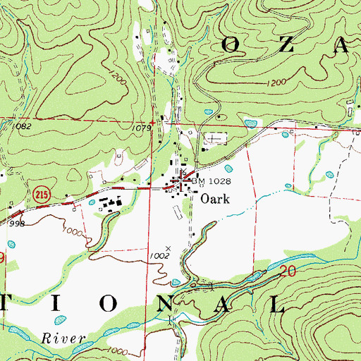 Topographic Map of Oark, AR