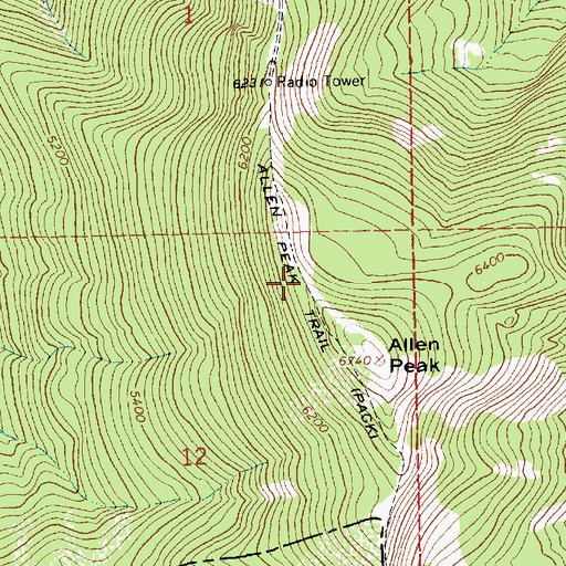 Topographic Map of Allen Peak Trail, MT