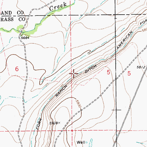Topographic Map of American Fork Ranch Ditch, MT