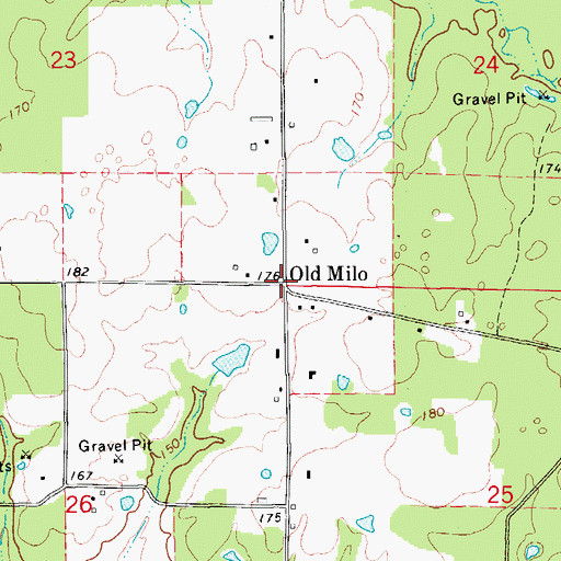 Topographic Map of Old Milo, AR