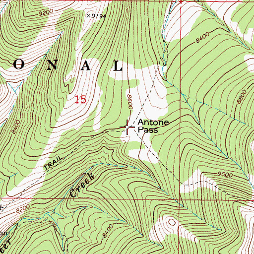 Topographic Map of Antone Pass, MT