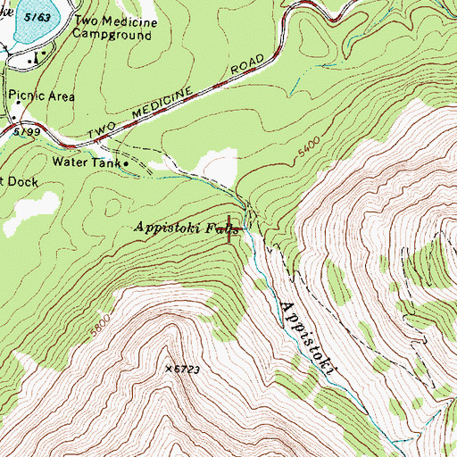 Topographic Map of Appistoki Falls, MT