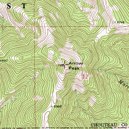 Topographic Map of Arrow Peak, MT