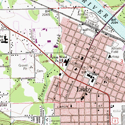 Topographic Map of Libby Elementary School, MT