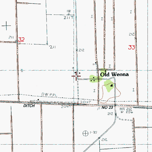 Topographic Map of Old Weona, AR