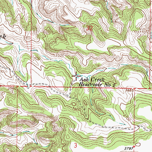 Topographic Map of Ash Creek Reservoir Number Two, MT