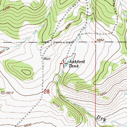 Topographic Map of Ashford Tank, MT