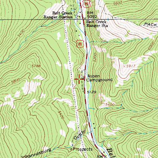 Topographic Map of Aspen Campground, MT