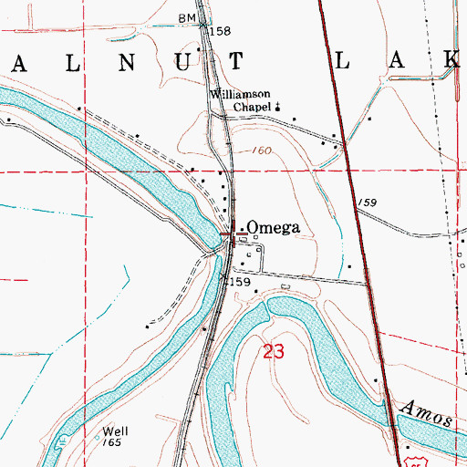 Topographic Map of Omega, AR