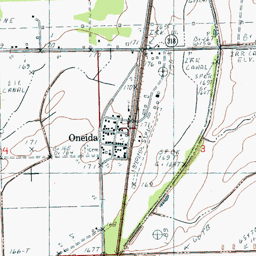 Topographic Map of Oneida, AR
