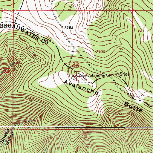 Topographic Map of Avalanche Butte, MT