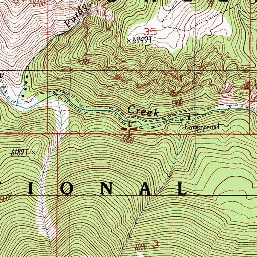 Topographic Map of Avalanche-Spire Rock Camp, MT