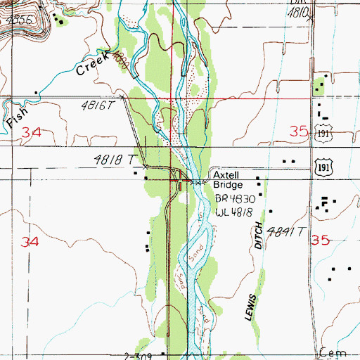 Topographic Map of Axtell Bridge, MT