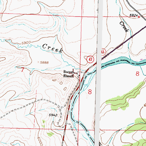 Topographic Map of Bacon Ranch, MT