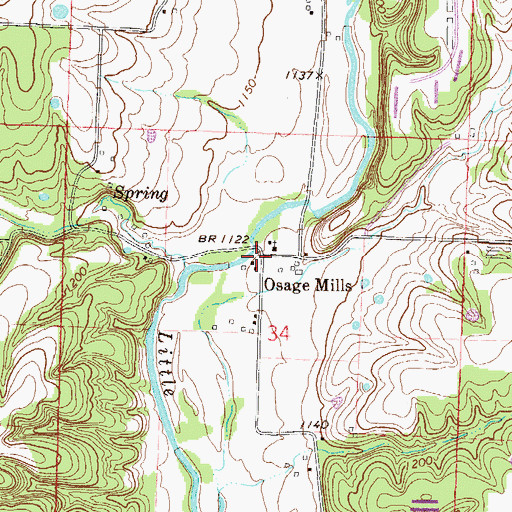 Topographic Map of Osage Mills, AR