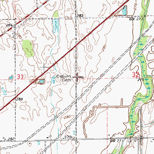 Topographic Map of Osburn Cemetery, AR
