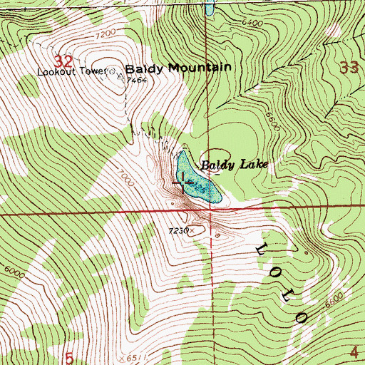 Topographic Map of Baldy Lake, MT