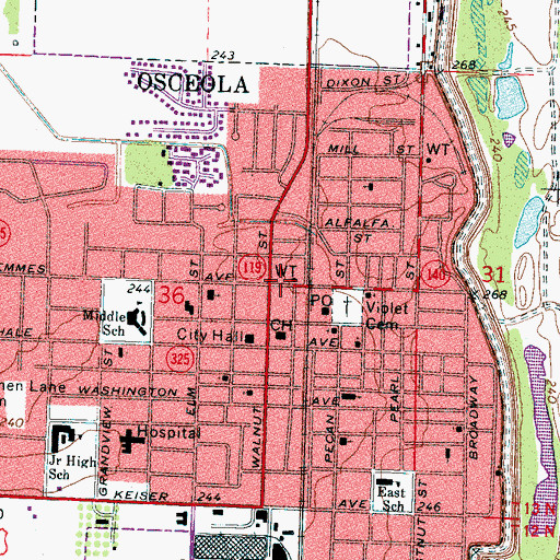 Topographic Map of Osceola, AR