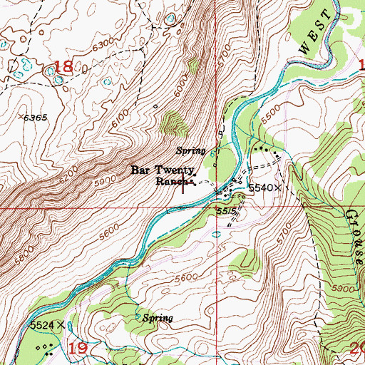 Topographic Map of Bar Twenty Ranch, MT