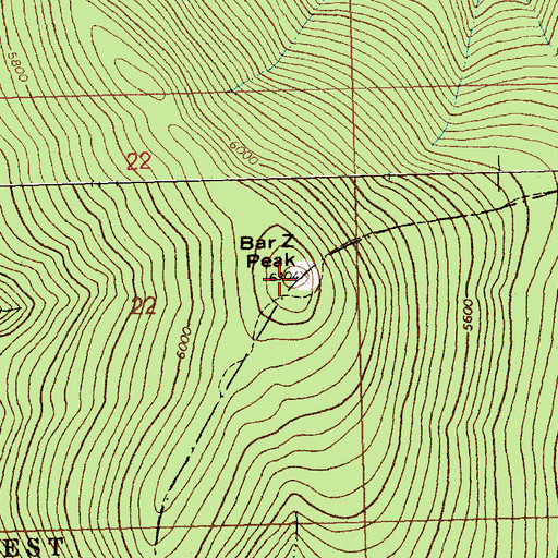 Topographic Map of Bar Z Peak, MT