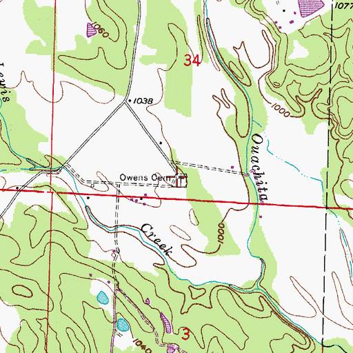 Topographic Map of Owens Cemetery, AR